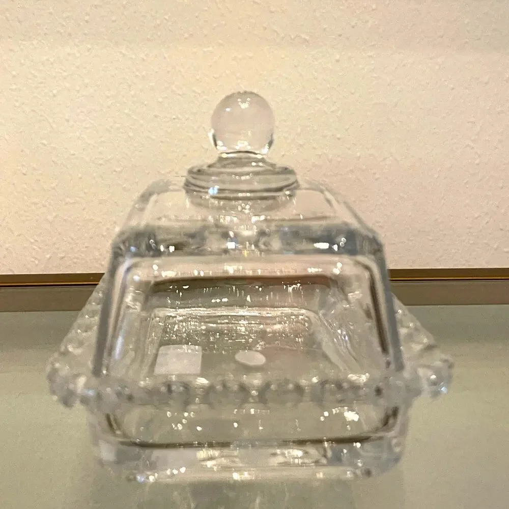 NEW Valentine Clear Glass Covered Butter Dish with Heart Handle